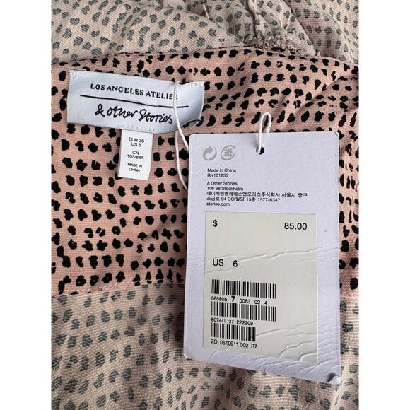 New NWT & Other Stories Pink Dotted Open Shoulder Tie Mini Dress - 6 - Picture 8 of 11